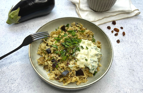 Recette de Biryani aux aubergines et  raïta