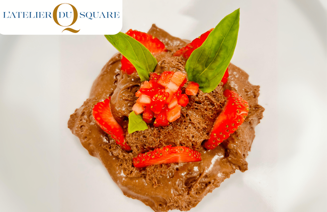 Recette Dessert spécial par Guy Benayoun : Mousse au chocolat vegan, fraises - basilic