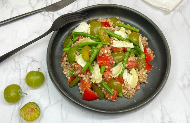 Recette Salade de sarrasin aux haricots verts, prunes et chèvre