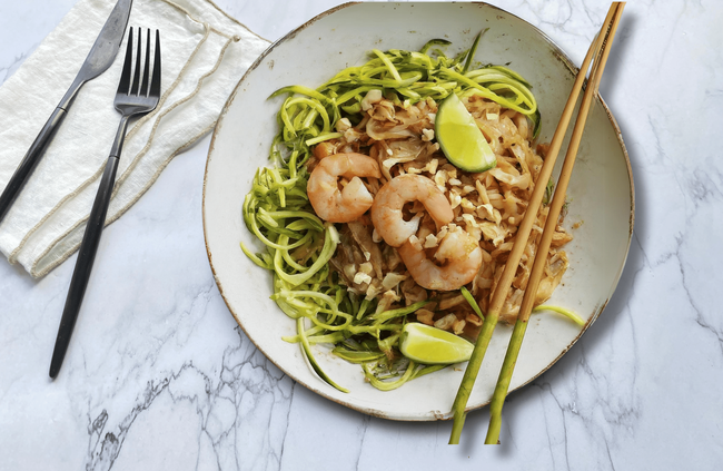 Recette Pad thaï de crevettes aux courgettes