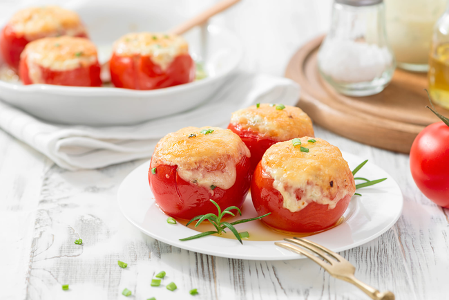 Recette Tomates farcies au chèvre chaud -  Riz nerone, plaisir de cuisiner au quotidien.